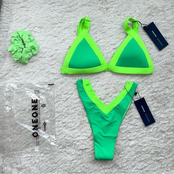 NWT OneOne Swimwear Bikini Set Vienna Green Small New Jesse Kameron 2024 Neon - Picture 3 of 13